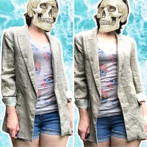 Zara Oversized Linen Blazer with Striped Lining and Shoulder Pads, Size S